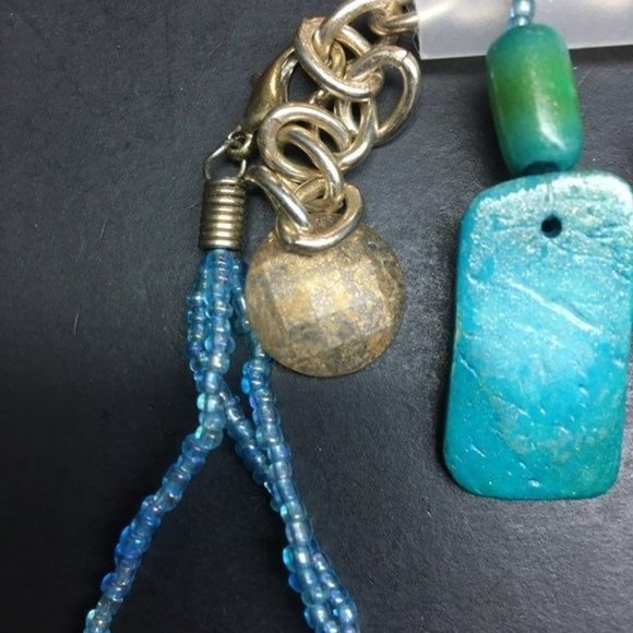 Turquoise Statement Necklace Earrings Silver Green Dangle Pierced Retro BoHo - Picture 6 of 7